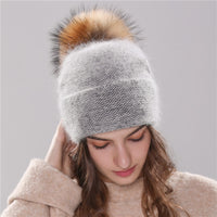 Angola Rabbit Fur Hat For Girls Grey M