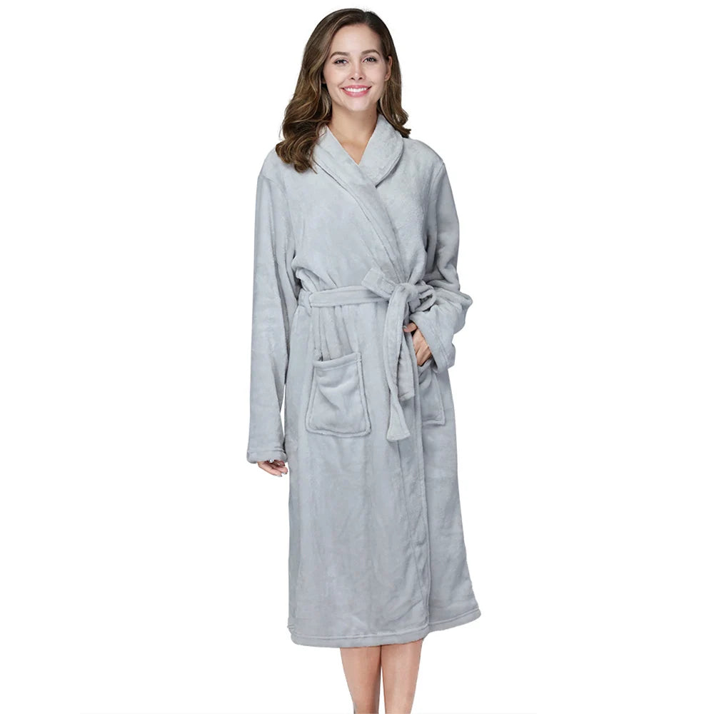 lapel bathrobe women robe grey XL