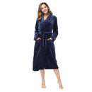 lapel bathrobe women robe navy blue M