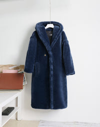 Teddy bear cashmere coat women Navy Blue