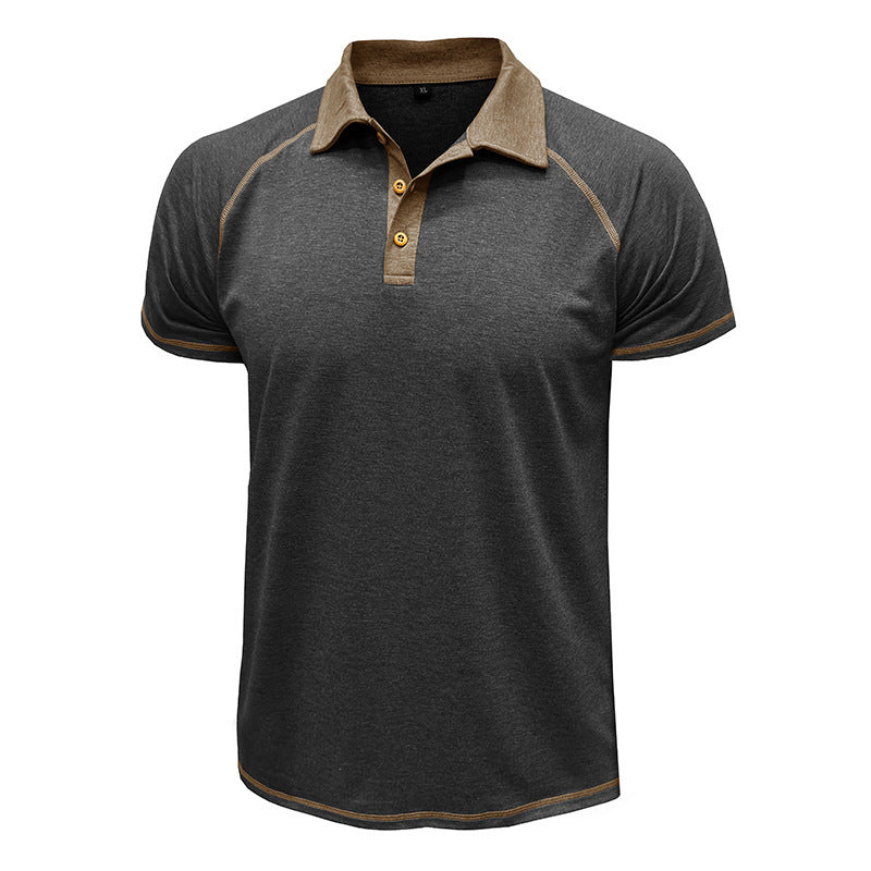 Short-sleeved Lapel T-shirt POLO Bottoming Shirt Men Clothing Dark Gray