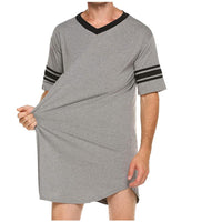 Men's Short Sleeve V-Neck Stitching Pajamas Grey