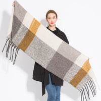 Check print fringed cashmere scarf Grey