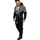 National style printed one-piece men's pajamas Black