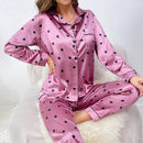 Spring women Silk Pyjamas set Purple Black XL