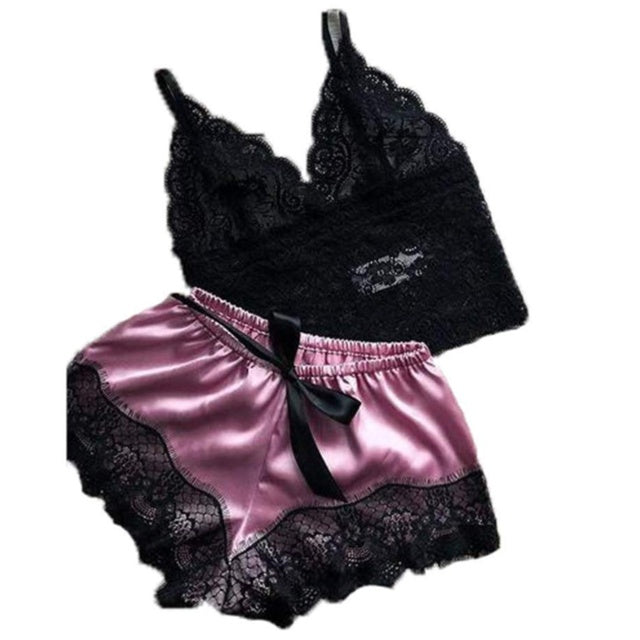 Satin underwear bra shorts set Brown