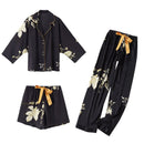 Flower rock satin pajamas 8013 3piece set