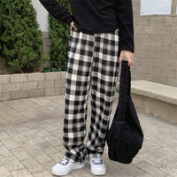 Fleece Cashmere Plaid Wide-Leg Casual Pants White Plaid, Brushed Average Size