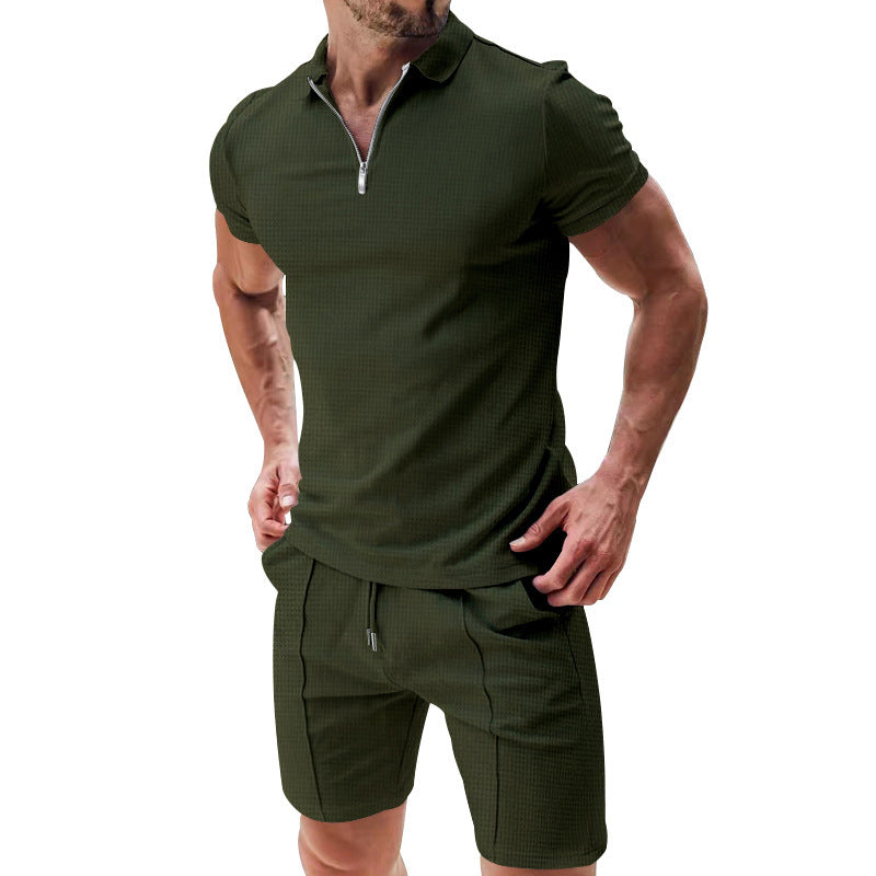 2Pcs Casual T-shirt and Short Set Army Green