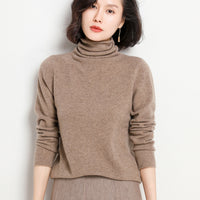 Turtleneck Cashmere Sweater Pure Cashmere Dark camel