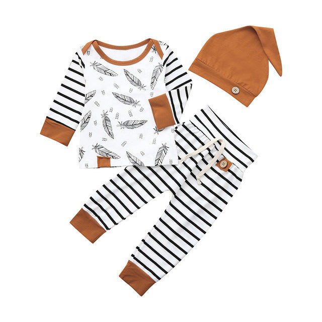 Cotton feather children's clothing 3 piece set Creamy white