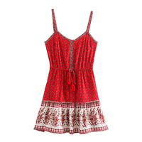 Red cashew cashmere short suspender dress