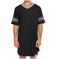 Men's Short Sleeve V-Neck Stitching Pajamas Black