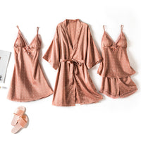 4-Piece Polka Dot Satin Nightwear Set For Women