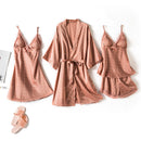 4-Piece Polka Dot Satin Nightwear Set For Women A Rose Gold