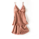 4-Piece Polka Dot Satin Nightwear Set For Women C Rose Gold