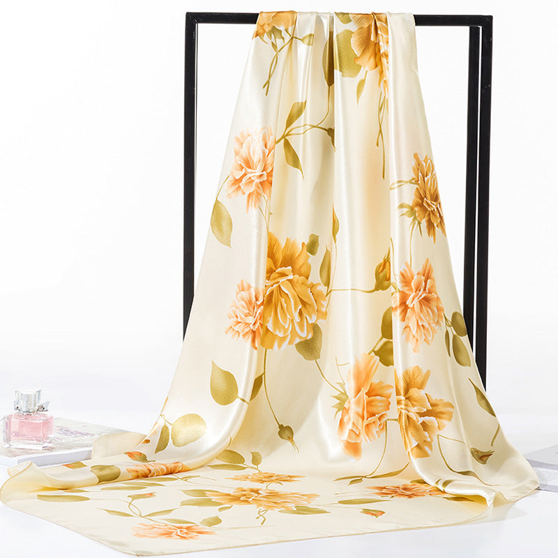 Large Square Scarf Printing Large Shawl Silk Scarf Yellow