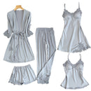 5-Piece Ultra Thin Summer Silk Sleepwear Set For Women Blue