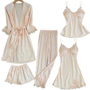 5-Piece Ultra Thin Summer Silk Sleepwear Set For Women Champagne