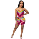 Two Piece Tie-Dye Printed Sling Sports Set For Women Wine Red