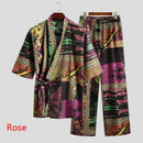 Patterned Cotton Pajamas Set For Men Rose