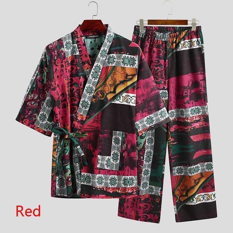 Patterned Cotton Pajamas Set For Men Red