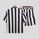 Summer Short Men's Striped Beach Pajamas Suit Black