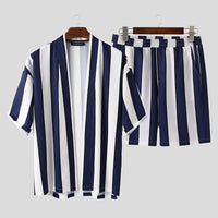 Summer Short Men's Striped Beach Pajamas Suit Navy