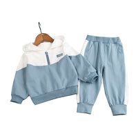 Autumn Children's Clothing New Children's Hooded Sports Suit Blue