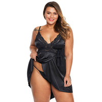 Plus Size Lace Silk Stretchy Lingerie Set For Women