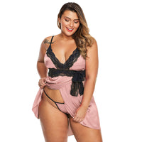 Plus Size Lace Silk Stretchy Lingerie Set For Women