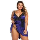 Plus Size Lace Silk Stretchy Lingerie Set For Women Purple