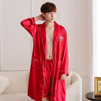 Men's Pajamas Two-Piece Embroidery Wine Red