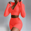 Long Sleeve Crop Tops & High Waist Shorts Women Tracksuit Orange