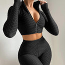 Long Sleeve Crop Tops & High Waist Shorts Women Tracksuit