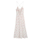 Floral Print Silk Satin Texture Dress White