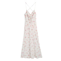 Floral Print Silk Satin Texture Dress White