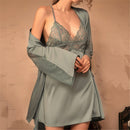 3-Piece Faux Silk Sleepwear Set For Women Sky Blue