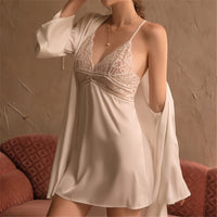 3-Piece Faux Silk Sleepwear Set For Women White