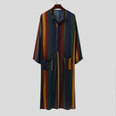 Arab Patterned Striped Robe for Men Yellow