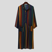 Arab Patterned Striped Robe for Men Yellow