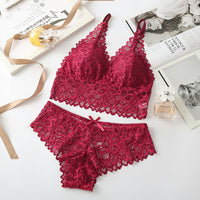 Women Lace Bra Sets Seamless Underwear Red One size