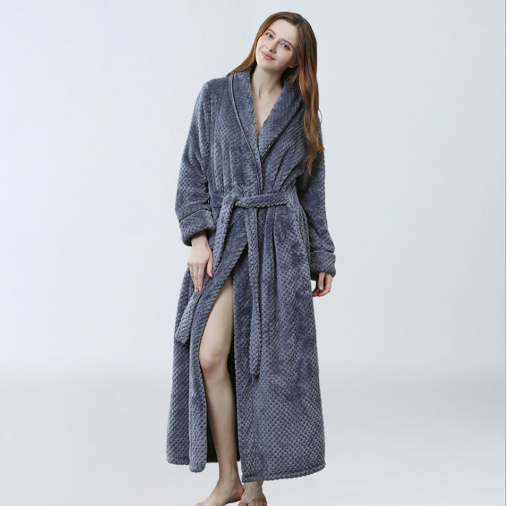 Plus Size Long Bathrobe Coral Fleece Full Length Pajamas Grey M