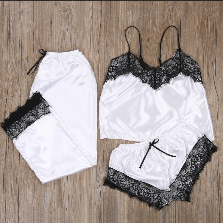 Comfortable Lace Sling Pyjamas White