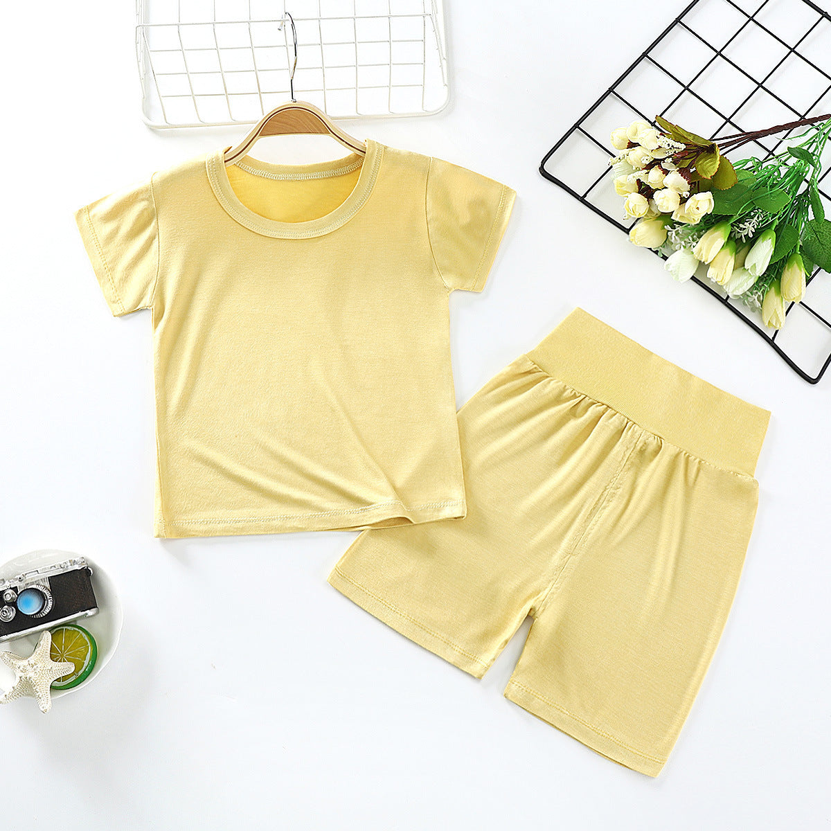 Children's Clothing Summer Modal Children's Short-sleeved Suit Yellow B