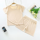 Children's Clothing Summer Modal Children's Short-sleeved Suit Khaki A