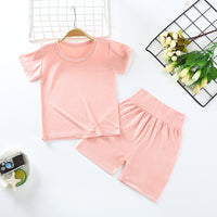 Children's Clothing Summer Modal Children's Short-sleeved Suit Pink B