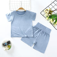 Children's Clothing Summer Modal Children's Short-sleeved Suit Light Blue B