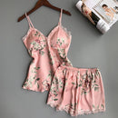 Printed V-neck pyjamas with suspenders Pink