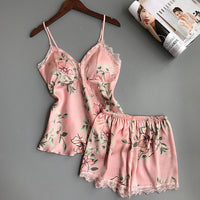 Printed V-neck pyjamas with suspenders Pink